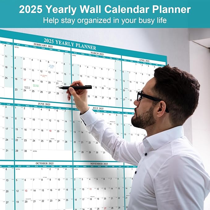 24" x 36" Exellewis 2025 Wall Calendar Erasable, Wet & Dry Erase Large Laminated Annual Yearly Planner - 12 Month Horizontal Vertical Calendar January to December for Easy Planning, Organizing