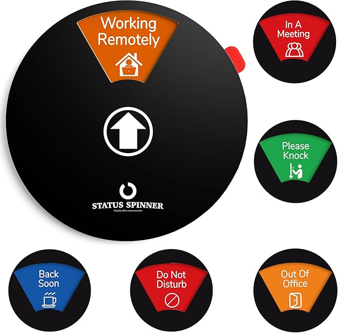 Out Of Office Sign for Door, 6 Options Status Privacy Sign Do Not Disturb, Working Remotely, In Out Sign Available and Away