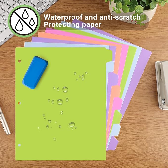 HABGP 16Pcs/2 Set Binder Dividers with Tabs, 8 Color Tab for 3 Ring Binder Dividers, Page Folder Dividers for 3 Ring Binder Sheet Paper Protectors, Plastic Tabbed File Dividers with Tabs