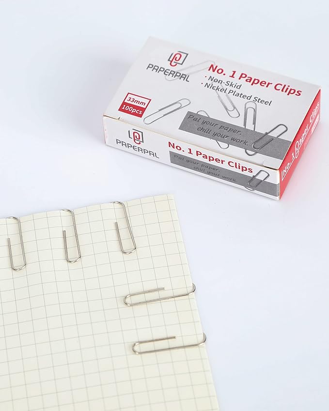 PAPERPAL #1 Nonskid Paper Clips, 600 Medium Paper Clips (6 Boxes of 100 Each), Paperclips for Office School & Personal Use, Daily DIY, 1-2/7" Silver Heavy Duty Non-Skid Paper Clip Standard Size
