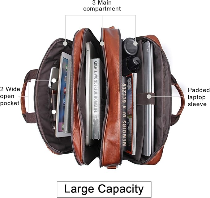 Augus Business Travel Briefcase Genuine Leather Duffel Bags for Men Laptop Bag fits 15.6 inches Laptop