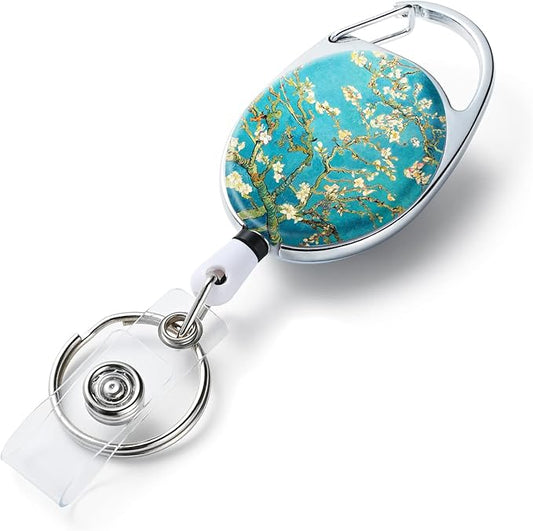 Badge Reels Retractable Double Sided Color Print Pattern Holders with Retractable Keychain and Badge Clip, Durable Nylon Rope, Green Tree