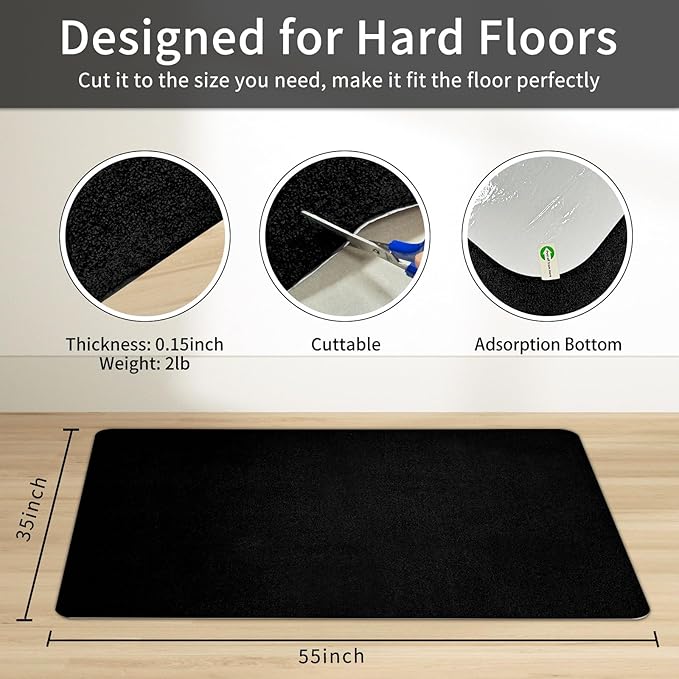 SHAREWIN Office Chair Mat for Hardwood/Tile Floor, 55"x35" Computer Gaming Chair Mat, Under Desk Low Pile Office Rug, Easy-Clean Floor Protector Mat, Black