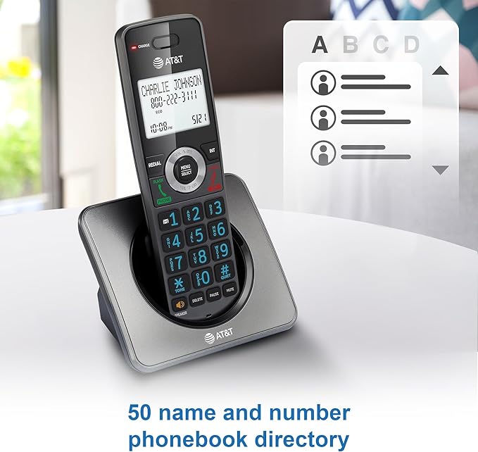 AT&T GL2101-2 DECT 6.0 2-Handset Cordless Home Phone with Call Block, Caller ID, Full-Duplex Handset Speakerphone, 2" White Backlit Display, Lighted Keypad (Graphite & Black)
