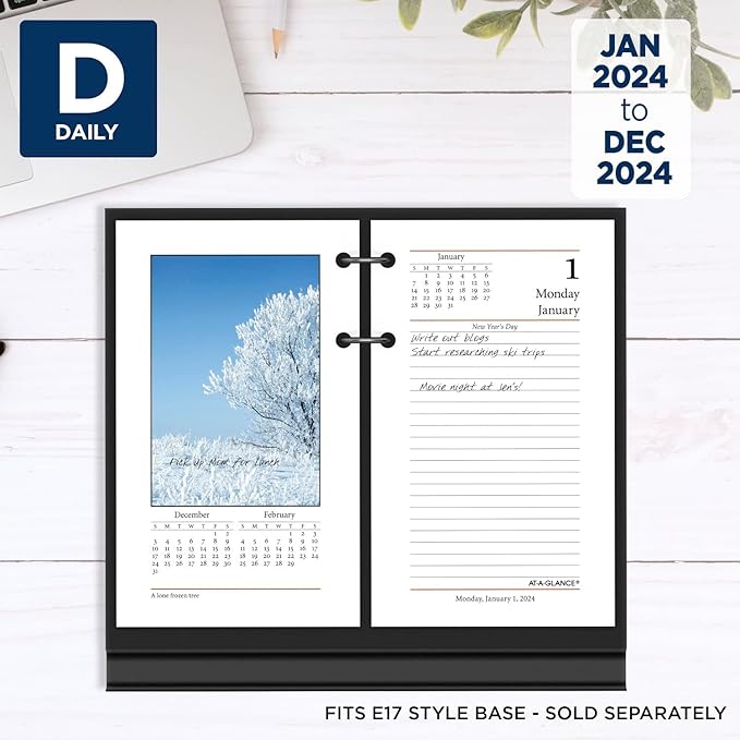 AT-A-GLANCE 2024 Daily Desk Calendar Refill, 3-1/2" x 6", Standard, Loose-Leaf, Photographic (E4175024)