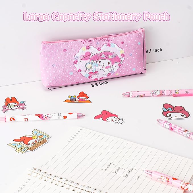 Cute School Supplies Anime Stationery Gift Set Includs Gel Pens, Journal Notebook, 50 Stickers, Pencil Case, Kawaii Stationery Set, Back to School Gift(Pink)