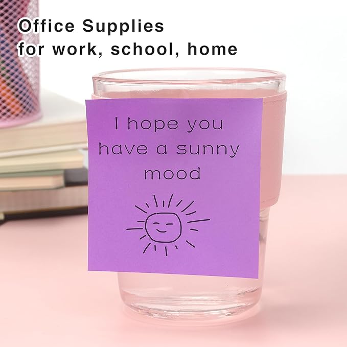Sticky Notes 3x3 Self-Stick Notes Bright Colors Sticky Notes 4 Pads 100 Sheets/Pad (Purple)