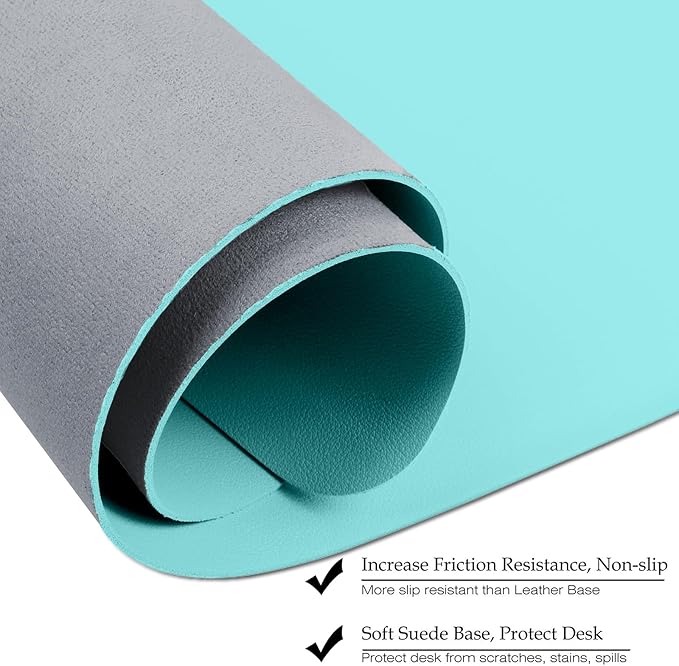 Boutilon Leather Desk Pad,47"x 24"XXX Large Business Desk Pad,Waterproof Student Study Desk Mat Protector Writing Pad for Keyboard and Mouse in Home Office Accessories(XXXL-Bright Blue)