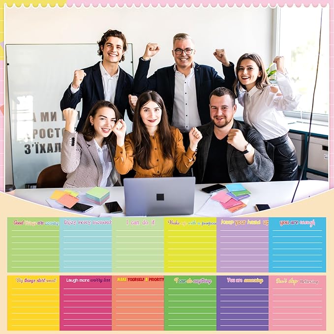 Yinder 24 Pcs Inspirational Sticky Notes with Lines Cute Motivational Sticky Notes Pad Employee Appreciation Gifts Bulk for Teacher Nurse Coworkers Office Supplies 3 x 3''(Dark Color,Inspirational)