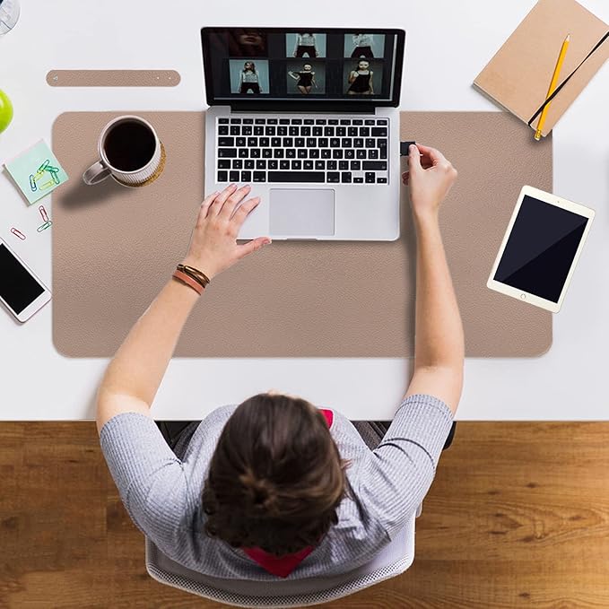 ‎Boutilon Leather Desk Pad 35"x 17" Non-Slip Mouse Pad,Office Desk Mat,Waterprooft PU Leather Desk Blotter,Desk Pad Protector,Desk Writing Pad for Home Office Decor (L-Champagne,35"x 17")