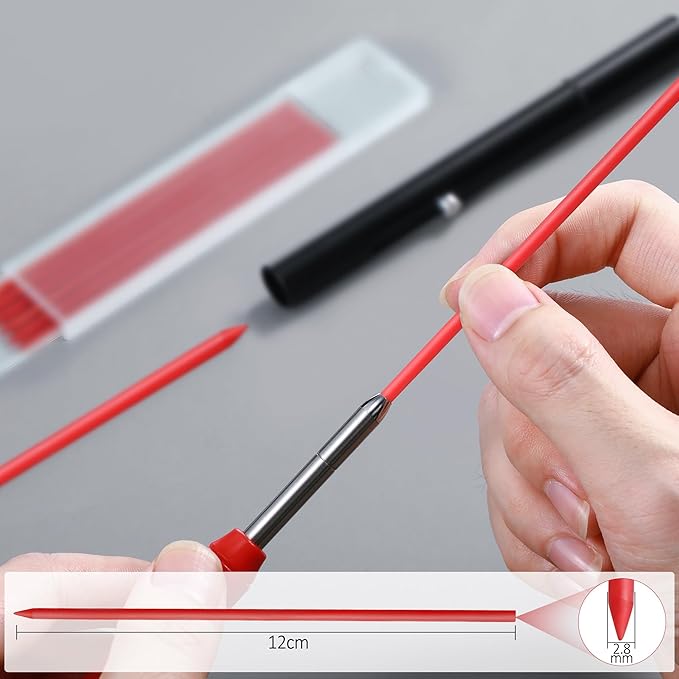Hiboom 24 Pieces 2.8mm HB Refill for Carpenter Pencil, Study Long Lasting Pencil for Mechanical Pencil Woodworking Construction(Red)