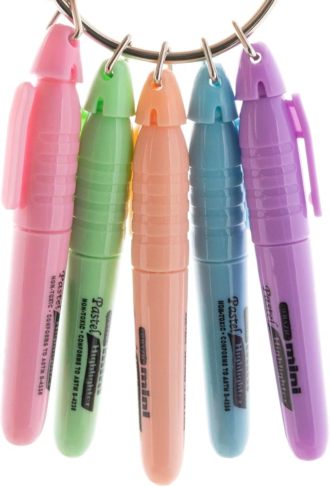 BAZIC Mini Highlighter Pen Pastel Color, Chisel Tip Broad Fine Line Highlighters Unscented (5/Pack), 24-Packs