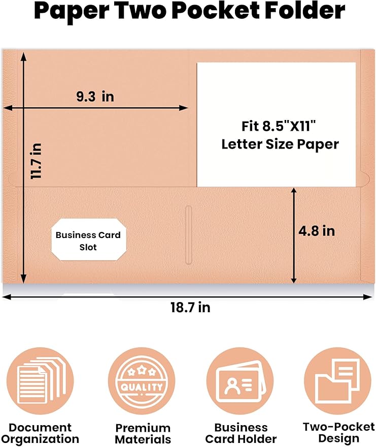 SUNEE Folders with Pockets (25 Pack, Warm Brown), 2 Pocket Folders Fit Letter Size Paper, Paper File Folder for School Office Home Business, Textured Paper