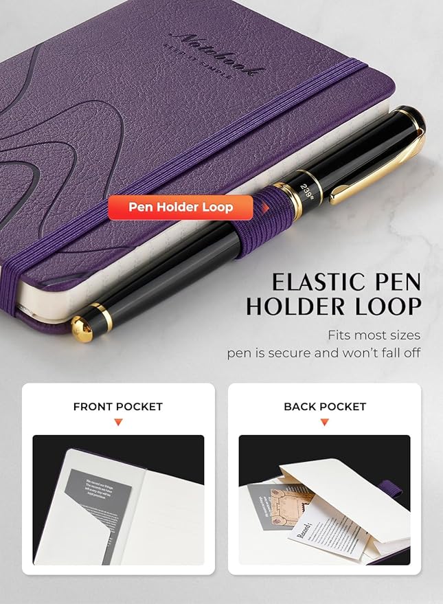 AISBUGUR Pocket Notebook, Small Notebook, 2-Pack Total 320 Pages,3.7" x 5.7" Pocket Notebook (2 Pack, Purple)