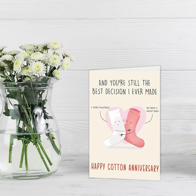 Happy 2nd for Him & Her, Funny 2nd Wedding Card for Women & Men, Cotton Anniversary Greeting Cards for Husband & Wife, Cute 2 Year Anniversary Decorations