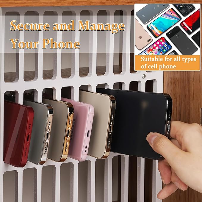 Cell Phone Holder Classroom 33 Slots Wooden Cell Phone Storage Cabinet Pocket Chart with Handle and Security Lock for Classroom Office (33 Grid Cabinet Cherry)