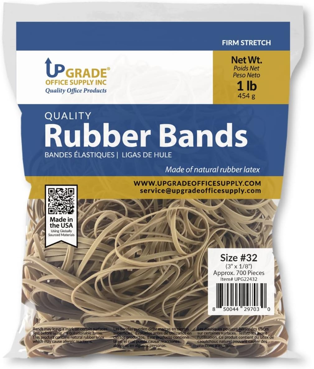 Upgrade Office Supply Rubber Bands, Size 32 (3 x 1/8), 700 Count, 1 lb Bag, 3-Pack, USA