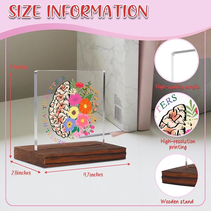 Mental Health Matters School Psychologist Gift Clear Desk Decor Signs, Graduation Gift for Psychiatrist Acrylic Plaque, Appreciation Thank You Gifts Mental Health Therapist Office Decor Signs TZD60