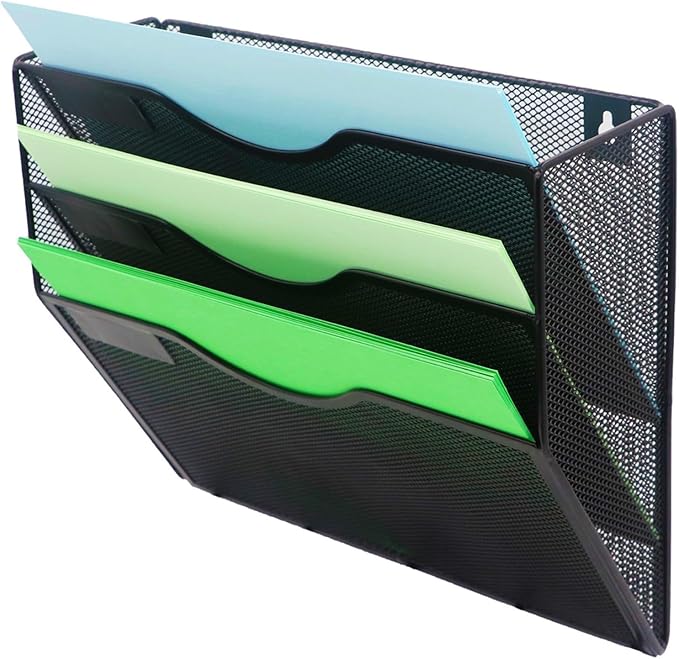 Kuntine.B 3 Pockets Wall File Holder Organizer Office Hanging Magazine Rack Wall File Organizer for Office Home, Black