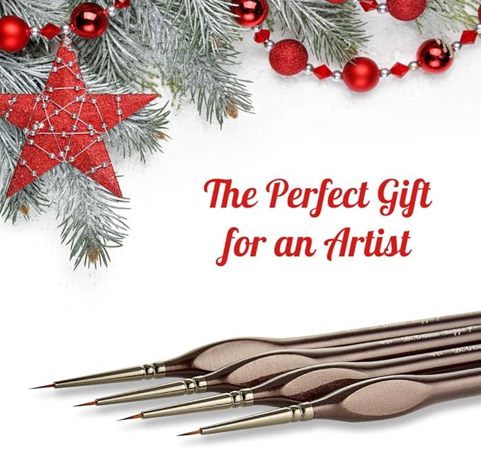 Micro Paint Brush Detail Set - Ultra Fine Tip Thin Paintbrush 4pc Round Size 0000 (4/0) for Tiny Miniature Painting. Model Mini Artist Brushes for Acrylic, Watercolor, Oil, Paint by Numbers Painting