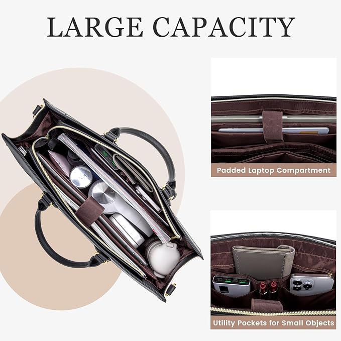 LOVEVOOK Laptop Bag for Women, 17.3 inch Laptop Tote Work Bag Purse, Large Waterproof Leather Computer Briefcase for Office