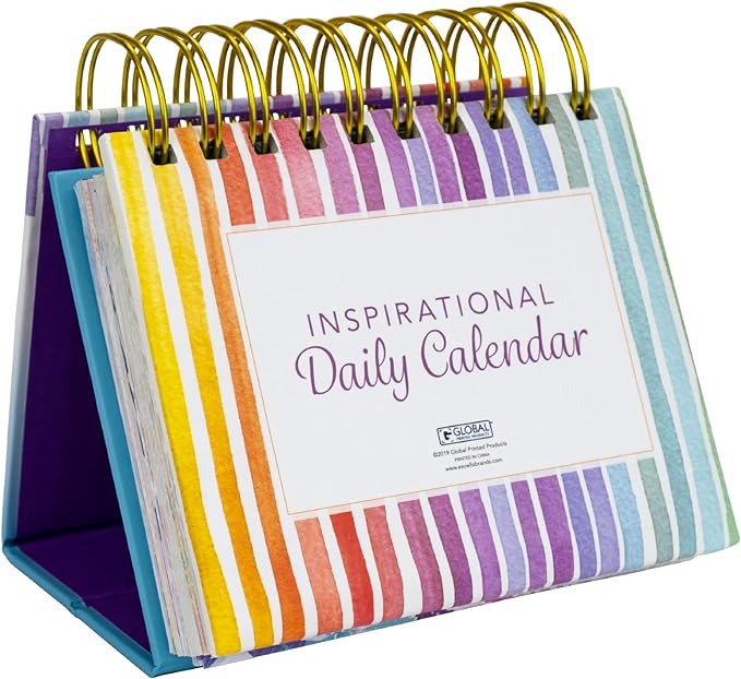 Global Printed Products Motivational & Inspirational Perpetual Daily Flip Calendar Self-Standing Easel (Rainbow Stripe)