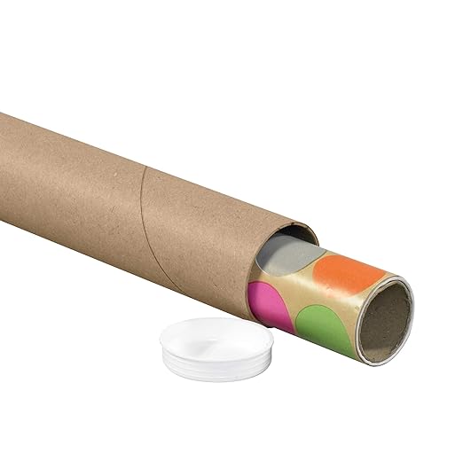 BOX USA BP2060K Mailing Tubes with Caps, 2" x 60", Kraft (Pack of 50)