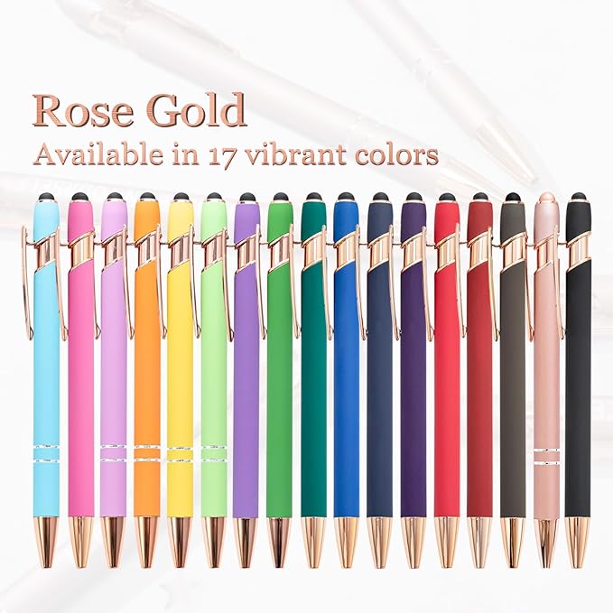 Up to 480 Pcs Personalized Pens in Bulk, Custom Metallic Printed Name Pens with Black Ink, Customized Pens Bulk with Stylus-Great Gift Ideas(Rose Gold Barrel)