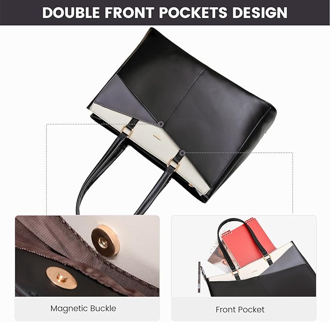 LOVEVOOK Laptop Bag for Women, 15.6 inch Laptop Tote Work Teacher Bags Cancas Computer Shoulder Bag,Black/Gray/White