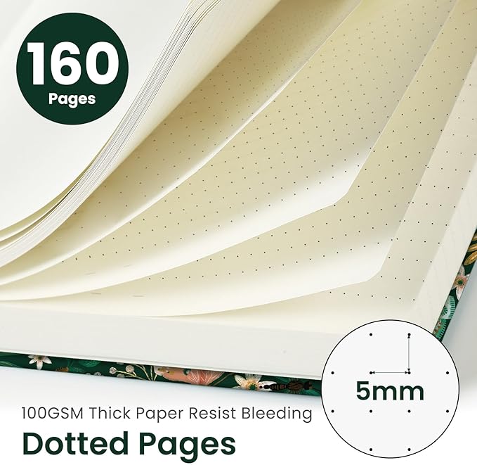 Bullet Dotted Journal Notebook for Women & Men, Hardcover Leather Journal for Writing, A5 Bullet Journaling Notebook for Work & Sketching, Perfect for Office School Home Supplies, 160 Pages, Butterfly
