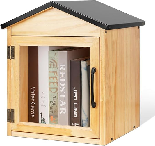 Outdoor Library Box Literature Exchange Box Outdoor Book Storage Little Wood Cabinet for DIY, Neighborhoods Community and Schools Sharing Books, Literature and Newspapers (13x11x16 Inch)