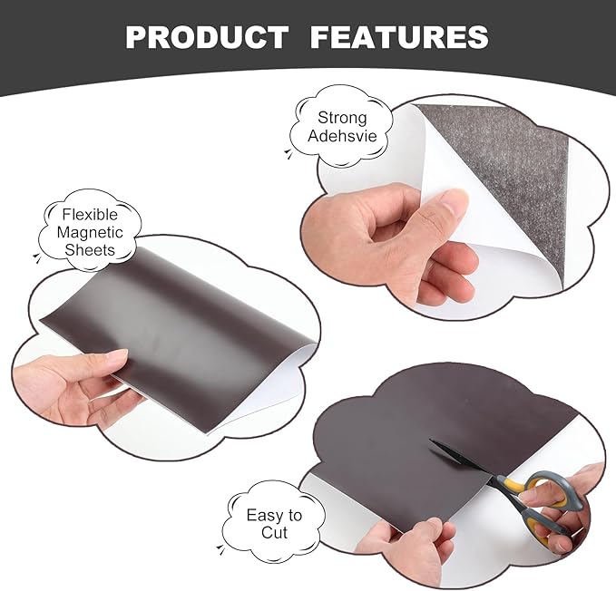 Magnetic Sheets with Adhesive Backing, 8" x 10", 5 Pack Flexible Magnet Sheets with Adhesive for Crafts, Photos and Die Storage - Peel and Stick Magnetic Tape Paper, Easy to Cut into Any Size