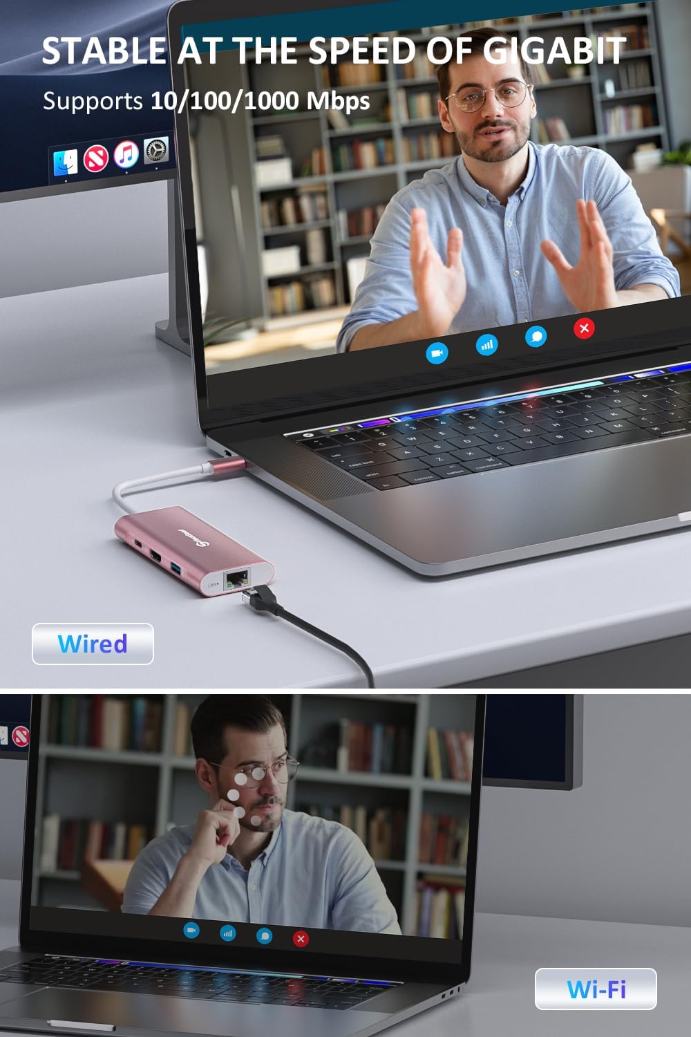 UtechSmart USB C Hub, Ethernet Multiport Adapter 6 in 1 USB C to HDMI Dock Compatible for MacBook Pro/Air, Chromebook, Dell XPS, HP and Type C Devices (Gigabit Ethernet 100W PD 4K HDMI USB 3.0) Pink