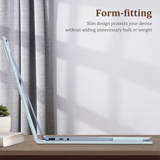 Fintie Sleeve Case for 12.4 Inch Microsoft Surface Laptop Go 3/2/1 (Model: 2013/1943), Premium PU Leather Protective Folio Book Cover with Large Pocket (Ice Blue)