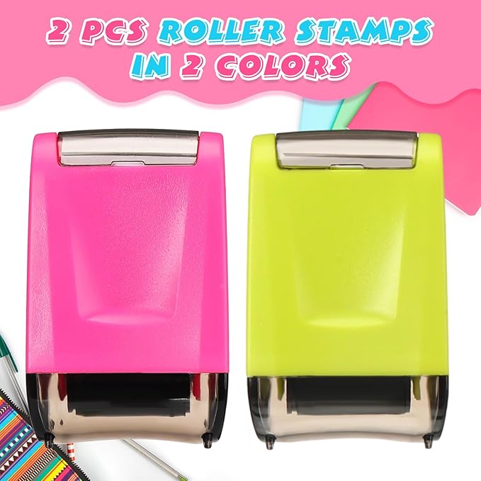 Sherr 2 Handwriting Line Stamp Roller Dashed Handwriting Lines Practice Roller Stamp for Kids, Teachers Kindergarten Education Classroom Back to School Need(2.72 x 2.44 x 1.65 Inch,Green, Pink)