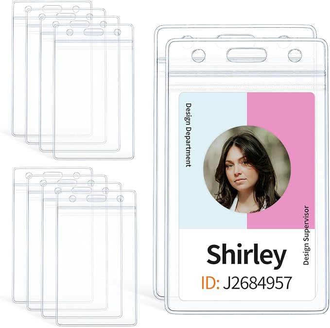 Pawfly 50 Pack Vertical ID Card Badge Holder Waterproof Clear Card Sleeve Case Cover Heavy Duty Card Protector Pouch with Resealable Zip for Proximity Key Card Driver’s License and Credit Card