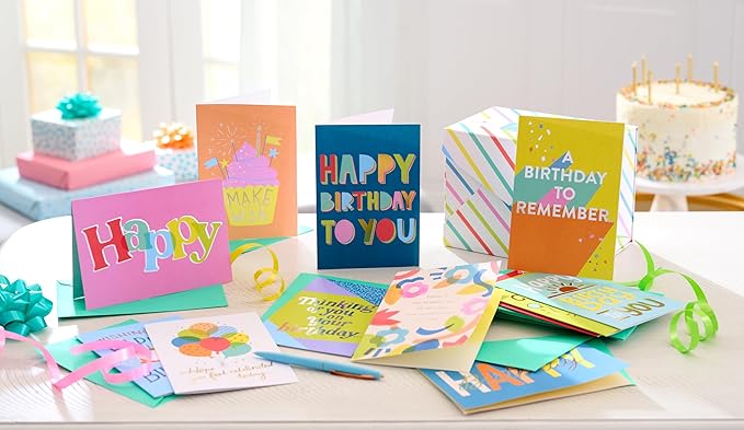 American Greetings 25-Count Birthday Card Assortment with Envelopes, Seals, and Storage Box (Celebrate)