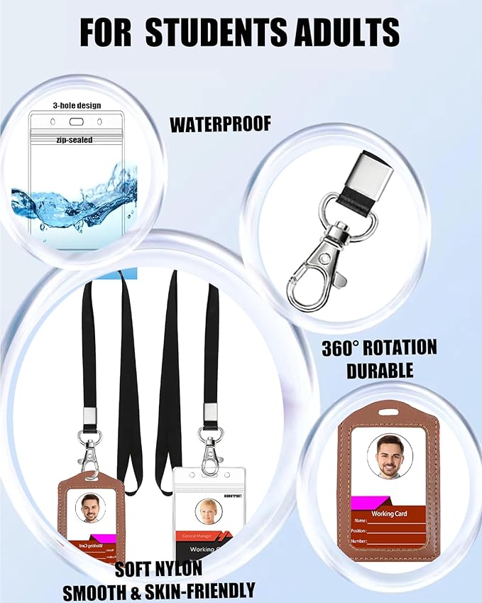 3 Pack Cruise Lanyard for ID Badge Holder,HORNYPOOT Black Lanyards with Vertical Waterproof ID Badge Holder for Office, School, Cruise Ship Cards (3pcs Black)