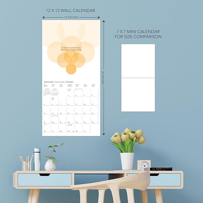 Graphique 2025 Mindset Is Everything Wall Calendar | 12” x 12” | Thick Paper | Home & Office Organizer | Large Monthly Grid | 3 Languages & Marked Holidays | 4 Month Preview Page for 2026