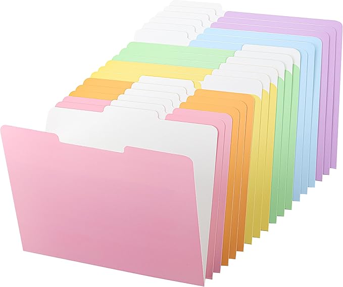 Mr. Pen- File Folders, 18 Pack, Pastel Colors, 1/3-Cut Tab, File Folders Letter Size, Colored File Folders, Office File Folder, Colored Folders, Office Supplies File Folders, File Folders with Tabs
