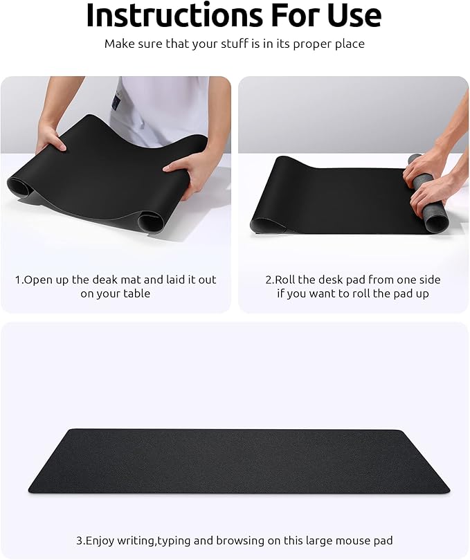 YSAGi Leather Desk Mat, Large Mouse Mat, Non-Slip Desk Pad Desk Protector Mat, Waterproof PU Leather Laptop Mat Table Mat Desk Writing Pad for Office and Home (90 x 43 cm, Black)