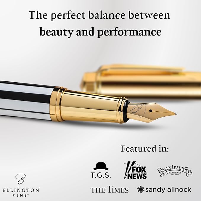 Luxury Fountain Pen Set- Fountain Pens for Writing - Smooth Extra Fine Nib - Includes Refillable Ink Converter, 3 Ink Cartridges [Black & Blue], Gift Box - Elegant Calligraphy