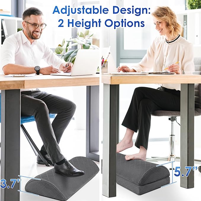 Foot Rest,Desk & Gaming Accessories,Foot Rest for Under Desk at Work,Comfortable Footrest with 2 Adjustable Heights & Removable Cover, Office Desk Accessories（Gray-19.7 in）