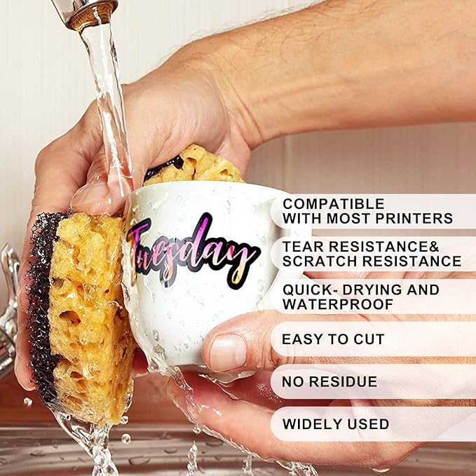 Premium Printable Vinyl Sticker Paper,Translucent 30 sheet Clear Self-Adhesive Sheets,Dries Quickly Vivid Colors Decal Paper,Tear Resistant-for Any Epson HP Canon Sawgrass Inkjet Printer