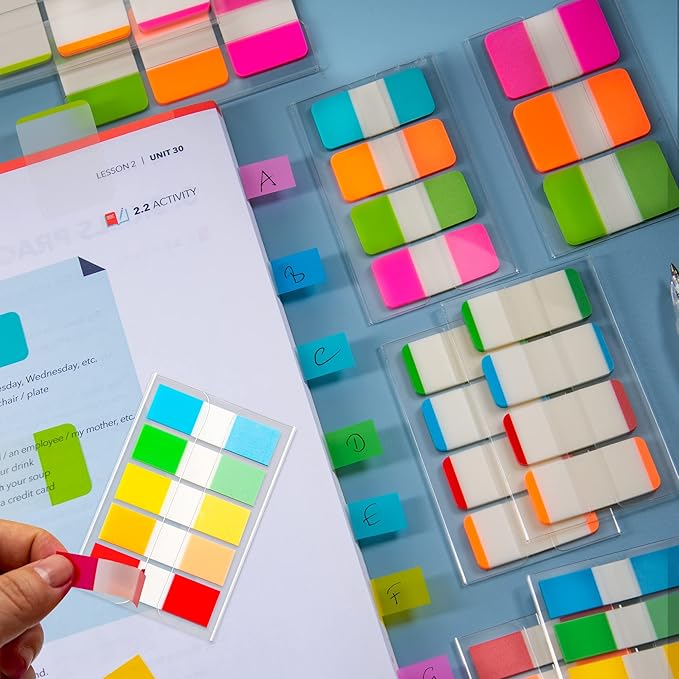 Golcellia Sticky Book Index Tabs, Page Tabs Markers 872 Pieces(5 Styles, 19 Colors) Annotation Tabs, Book Annotation Supplies Study Pack