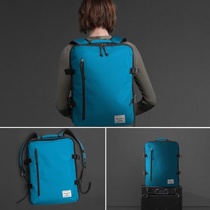 Cabin Hand Luggage Backpack Small Carry-On Daypack Airplane Travel Under-seat for Women Men fits 15.6-inch Laptop, Water Blue