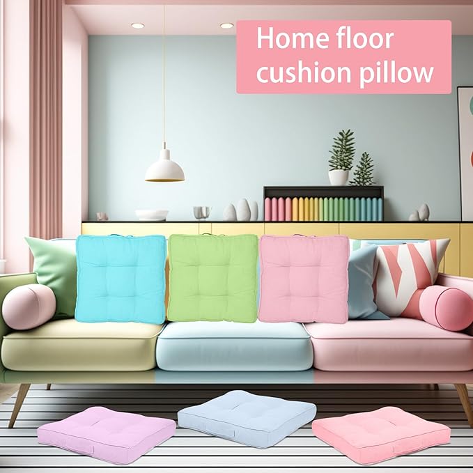 Gerrii 8 Pieces Floor Cushions for Kids Classroom Flexible Floor Seating Cushions Floor Pillows for Home School Kindergarten Daycare Nursery(Bright Color,Square)