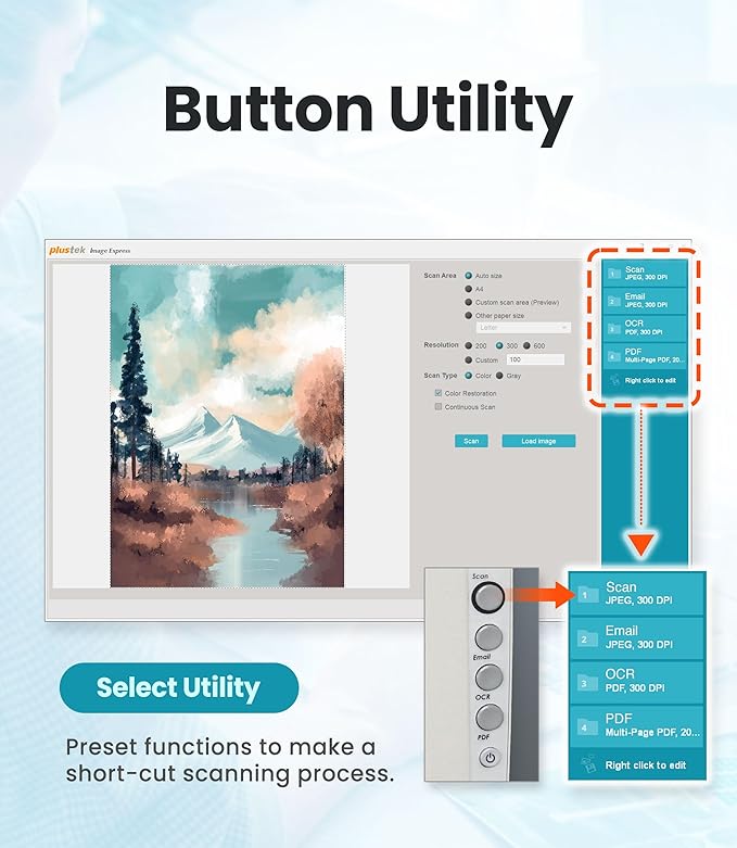 Plustek OpticSlim 1680 - High Speed Large Format Flatbed Scanner, scan Tabloid Size in 3 Seconds. Daul View Function Enable You to Quickly Check The Image Adjustment Effect