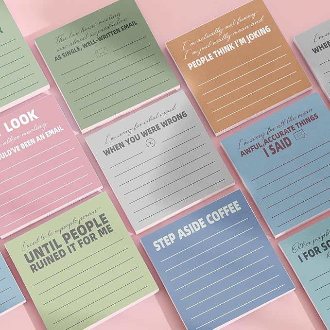 Post it Notes 3x3 Cute and Aesthetic Sticky Notes Planner Notepad - 450 Sheets - Desk Accessories for School, Office, and Home - Ideal Gifts for Teachers, Women, and Coworkers (Sayings Line)