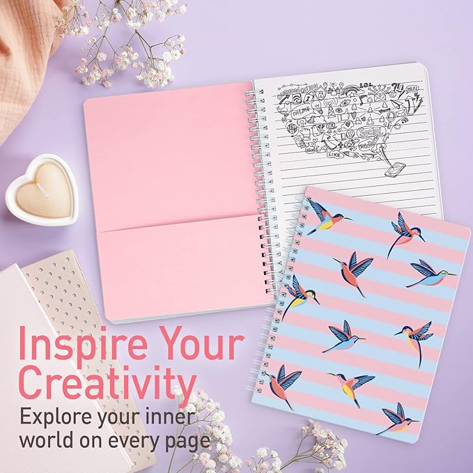 Sweetzer & Orange S&O Cute Spiral Notebooks - College Ruled Spiral Notebook with Pockets - Hardcover Notebook for Women - Cute Notebooks for School & Journal - 80 Double-Sided Pages, 6.25" x 8.25”
